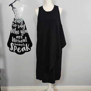 Lauren Ralph Lauren Sleeveless Black Asymmetrical Faux Wrap Ruffle Dress